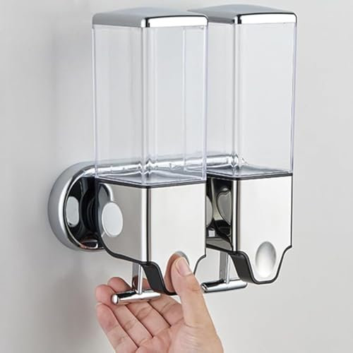 No Drill Manueller Presskopf an der Wand befestigter Seifenspender, Dusch- und Lotionspender für Zuhause, Bad, Küche, Hotels, Restaurants (Transparent, 2x500ml)