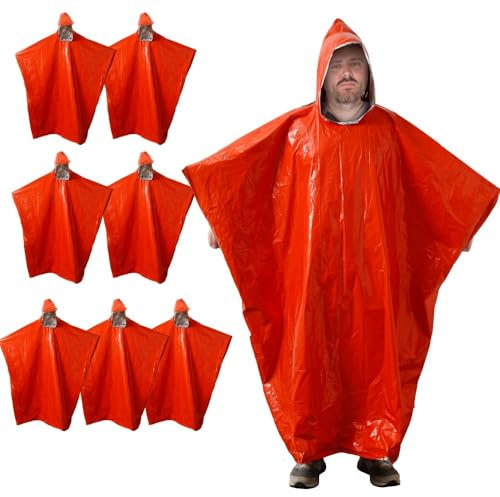 Notfall-Poncho in Übergröße, Mylar-Poncho mit Kapuze, Mylar-Notfalldecke für Camping, Wandern und Outdoor-Aktivitäten, Orange/Abendrot im Zickzackmuster (Sunset Chevron), Übergröße
