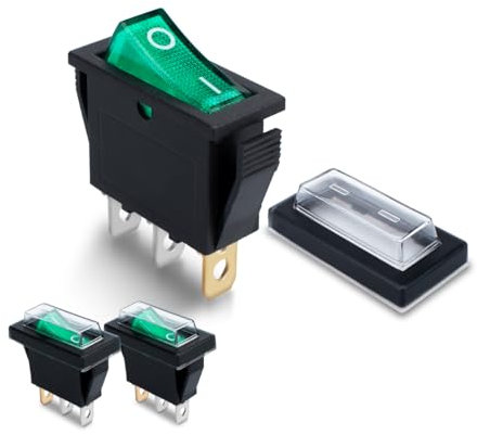 Innfeeltech Mini Interruptor Basculante 3 Pzs Verde KCD3-103 Interruptor Basculante 3 Pzs con 3 Tapas Estancas