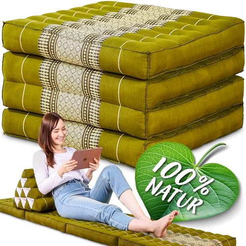 Namasdee Klappmatratze 200x50x8cm mit 100% natürlicher Kapokfüllung (Grün)