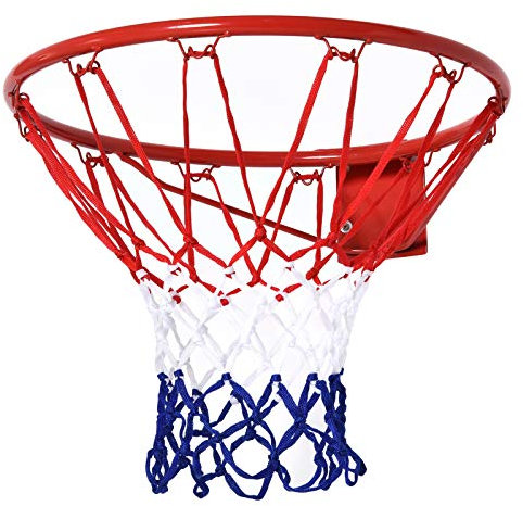 HOMCOM Canasta de Baloncesto de Pared Ø46 cm Aro de Baloncesto con Red Marco Metálico y 12 Ganchos para Interior y Exterior Rojo