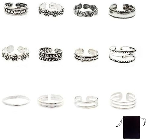 VURYAPI 12 Stück Damenringe Edelstahl Ringe Damen Silber verstellbar Stapelring Aneis Aço Edelstahl Mulher Fußring für Frauen