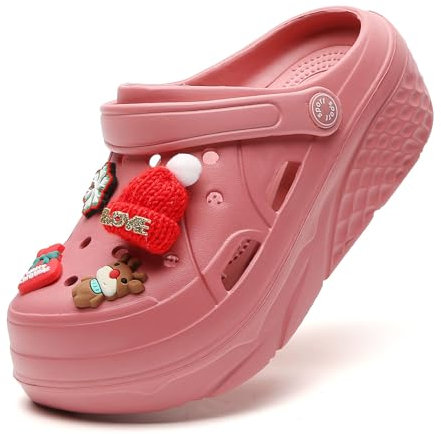 SECHRITE Sabots Femme Platform Sabots De Jardin Femmes Chaussure De Jardin Pantoufle Confortable Mules à Semelles Compensées avec Breloques Plastique Léger Infirmiere Medical Hopital Travail Rouge 36