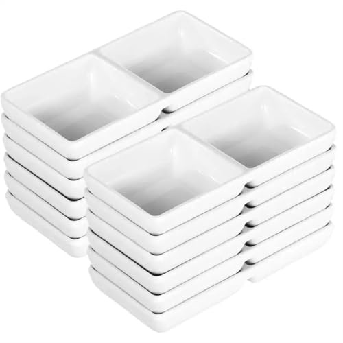 MKEMQXBEP Juego de 12 Platos de Salsa Doble para Fondue, Platos de Melamina Blancos para Salsa de Soja, Barbacoa y Fiestas