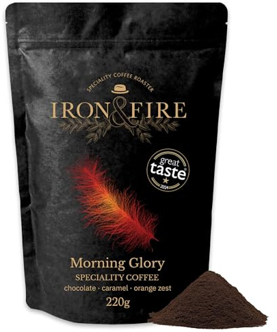 Morning Glory Specialty Coffee 220g Espresso Grind - Bright & Zesty Medium Roast with Chocolate, Caramel, and Orange Zest Notes | Perfect for Espresso Brewing - IRON & FIRE