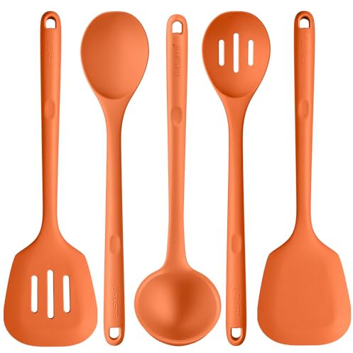 U-Taste Utensilios de Cocina de Silicona Extra Largos: 5 piezas 315 ℃ Herramientas de cocina resistentes al calor juego de espátulas antiadherentes para mezclar, servir y freír (Naranja)