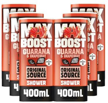 Original Source MAX BOOST Guarana & Grapefruit Shower Gel with 100% Natural Fragrance, Vegan Shower Gel, Paraben Free Body Shower Wash, Multipack of 6 x 400ml
