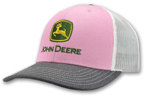 JOHN DEERE Trucker-Mütze, rosa und grau mit weißem Netzrücken, Snapback verstellbar, Rosa/Grau/Weiß, Einheitsgre