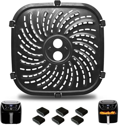 GCQ Air Fryer Replacement Parts for PowerXL Vortex Pro 5.7L Air Fryer Cooker, Oval 8.67''*8.67''Food Grade Stainless Steel Air Fryer Accessories Grill Pan Crisper Plate Tray Rack with Rubber Bumpers
