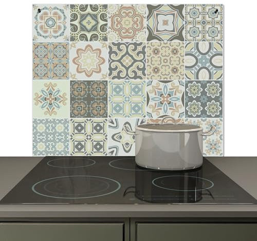 KitchenYeah© Spritzschutz Küchenrückwand Vinyl 60x52 cm Küche Wand Deko Küchenwand Rückwand, Ceranfeld Abdeckplatte Muster - Fliese - Mosaik