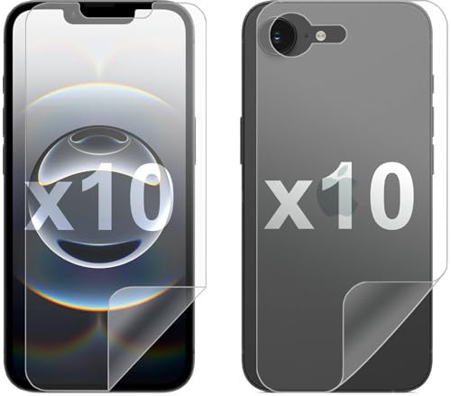 Set di 10 pellicole protettive per schermo in PET morbido per Apple iPhone 16e anteriore e posteriore