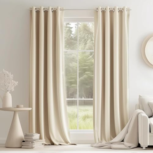 Topfinel Vorhänge Beige 2er Set 140x260cm, Blickdichte Vorhang Samt Ösen für Deko Schlafzimmer Wohnzimmer, Weich Samtvorhang Verdunkelung Velvet Curtains, Verdunkelung Samt Gardinen Blickdicht