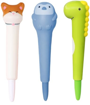 CEJAS 3 Stück Anti-Stress Gelstift, Kawaii Stift Schreibwaren zum Entspannen, Konzentration, super weich, schwarze Tinte, Squeezies, Katze + Pinguin + Dinosaurier