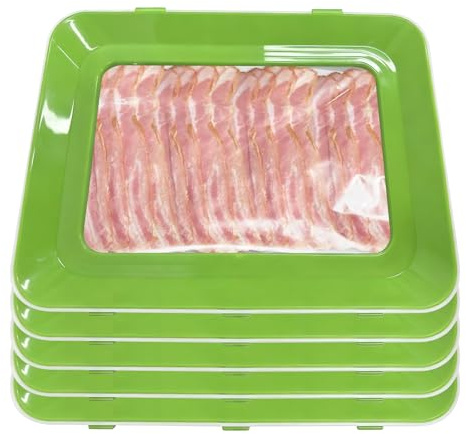 5 Stück Einmachtablett Vakuum Frischhaltetablett mit Elastischer Folie Aufschnittbox Fresh Plate Kühlschrank Organizer Aufschnitt Wurst Aufbewahrung Aufschnittboxen Grün Wiederverwendbares für Küche