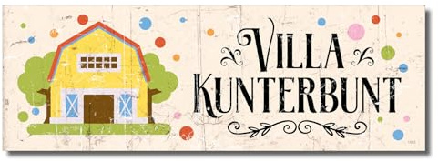 TypeStoff Türschild mit Spruch - Villa Kunterbunt - Wandschild Dekoschild als Dekoration - 10 x 29 cm aus stabiler PVC Hartschaumplatte 5 mm, ultraleicht - TÜ-01582