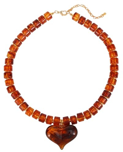 Mikovivi Collier Cœur Épais Couleur Ambre pour Femme, Vintage Y2K Collier à Grosses Perles Bijou Tendance pour Femme