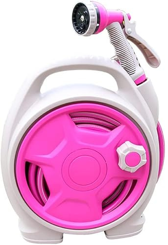 MKAK Einziehbarer Gartenschlauch Rolle, Einfaches Zuhause 45 FT. Tragbare Schlauchspule Mit 6 Mustersprühdüse For Gartenwasser, Autowäsche(Pink)