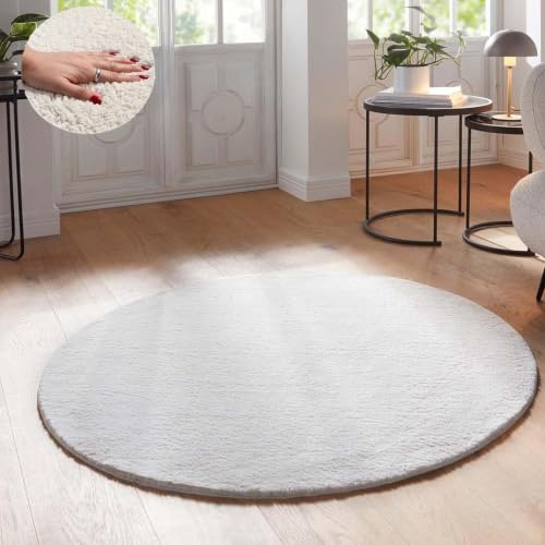 Taracarpet Supersoft kurzflor Teppich Fiona Wohnzimmer Schlafzimmer Kinderzimmer Flur Läufer waschbar rutschfest Uni New Creme 160 cm rund