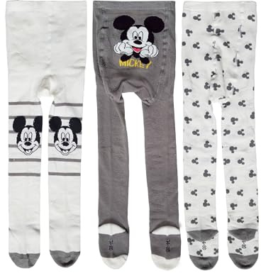 United Labels Disney Mickey Mouse Baby Strumpfhose für Jungen und Mädchen - Babystrumpfhose Babykleidung Grau/Weiß (3er Pack)