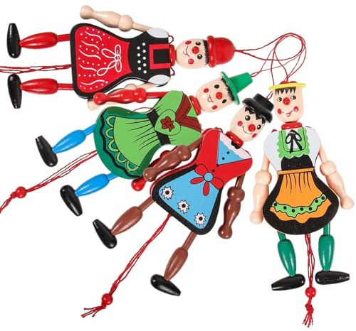 Vervevum Marionetta, Confezione da 4 Marionette Marionette, Marionetta a Filo in Legno Colorato per Bambini con Arti Mobili, Bambole in Legno Fatte a Mano per Giochi Fantasiosi, Filo