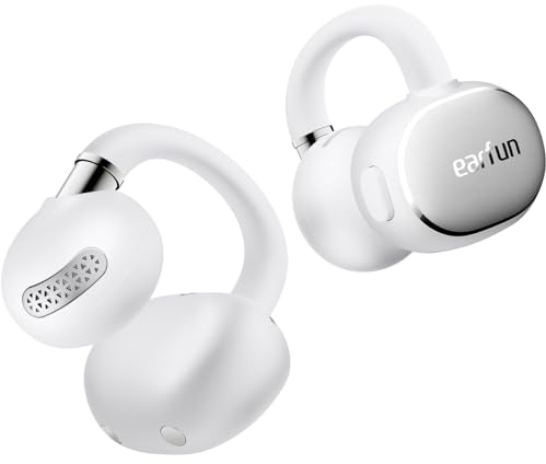 EarFun Clip 2 Open Ear Kopfhörer, Bluetooth Clip On Earbuds, bequem, Leicht | Komfortabel, 12 mm Titanium-Treiber, Bass, Hi-Res Audio, LDAC, 4 Mikros KI-Anrufe, 40 Std. Akku, IP55, APP, Kabelloses Laden