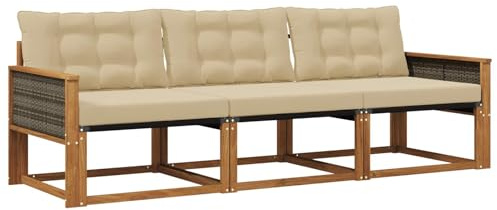 vidaXL Outdoor-Sofagarnitur mit Kissen 3 pcs Natur und Beige, Outdoor Sofa, Gartenmöbel, modernes Ecksofa, Terrasse Lounge, komfortable Sitzgelegenheit