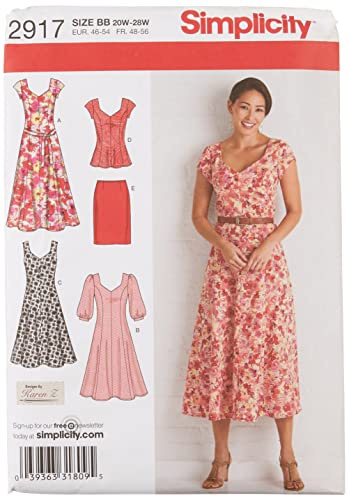 Simplicity 2917Women's & Plus Size Dresses, Paper, White, BB (20W-28W)