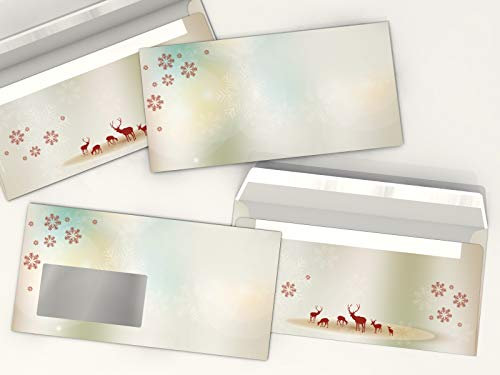 Weihnachtsbriefumschlag | Rentiere | 10 Umschläge OHNE FENSTER | weihnachtliches Motiv | Briefumschlag DIN LANG