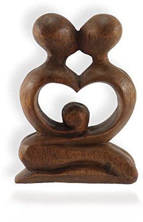 budawi® Skulptur liebendes Paar 10 cm Holzfigur Holzskulptur Pärchen Herz Kunsthandwerk aus Bali