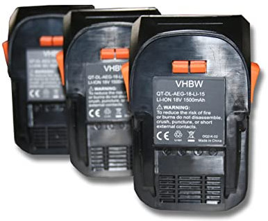 vhbw 3X Batterie Compatible avec AEG BS 18C LI-202C, BSB 18, BS 18G, BSB 18 G, BS18G, BSB 18 C, BSB18G Outil électrique (1500 mAh, Li-ION, 18 V)