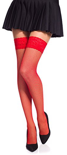 Romartex Medias pequeñas de rejilla con encaje, XL, rojo