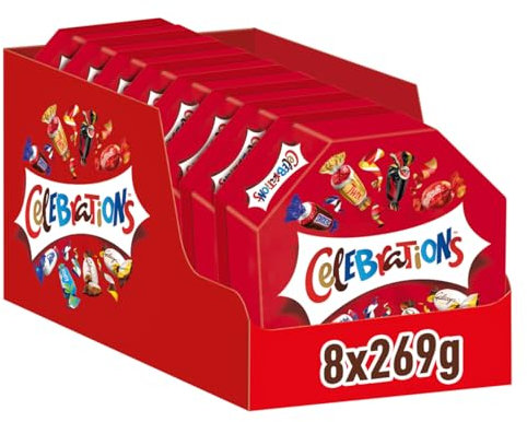 Celebrations Schokolade Großpackung 8x269g, Mit Mini-Schokoriegel Snacks (Maltesers, Galaxy, Snickers & mehr), Schokoladen Geschenk Idee mit Mini Schoko Pralinen, Süßigkeiten Box (2152g)