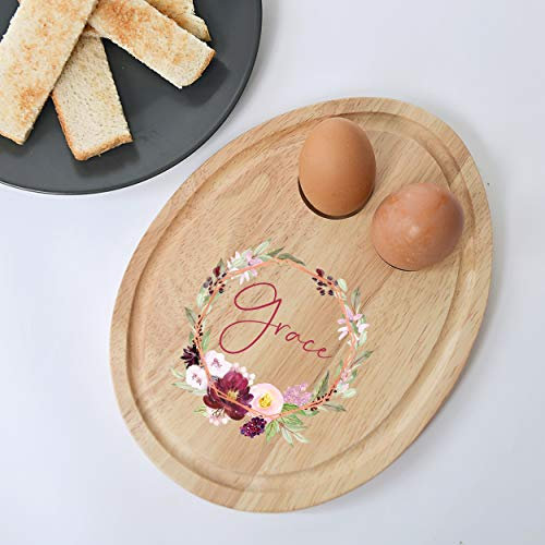 Personalised Dippy Egg Board Floral Plate stocking Filler Christmas Present Secret Santa Egg Cup Easter Egg & Soldiers