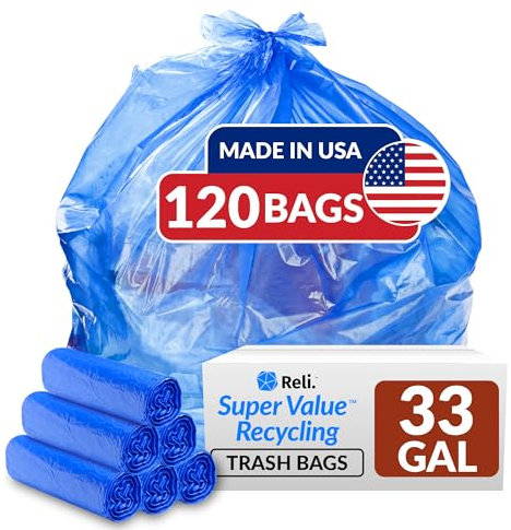 Reli. SuperValue – Lot de 120 sacs poubelle bleus de 100 litres – Sacs poubelle de 100 litres (fabriqués aux États-Unis) – Sacs de recyclage de 100 litres avec une capacité de 100 litres