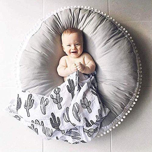 Admir Runde Baumwolle Teppich Wohnzimmer Kinderzimmer, Weich Teppich Kinderzimmer Baby Crawling Mat Bodenkissen Kinder Teppich Krabbeldecke Schlafzimmer Tatami -grau 90(35inch)
