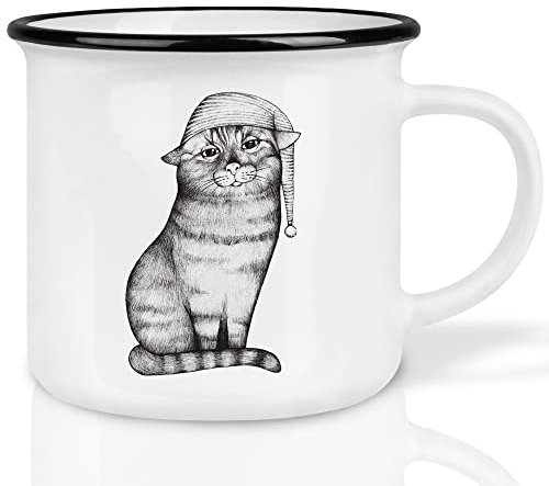 Ligarti® Keramiktasse [Design by H. Ligeti] Design Mug & handveredelter Becher I Spülmaschinengeeignete Tasse, Kaffeetasse, Teetasse, Cup (Gute Nacht Katze)