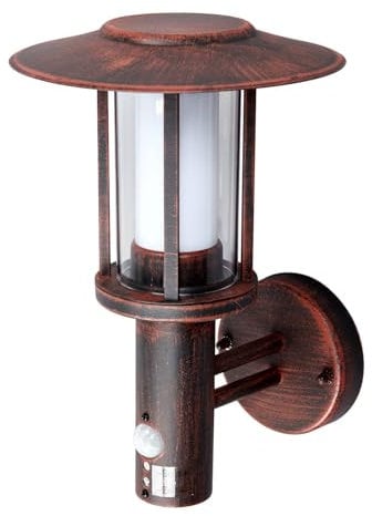 Lindby LED Wandleuchte außen 'Pavlos' mit Bewegungsmelder (spritzwassergeschützt (Landhaus, Vintage, Rustikal) in Braun aus Edelstahl (1 flammig,) - Wandlampe für Außenwand/Hauswand, Haus, Terrasse