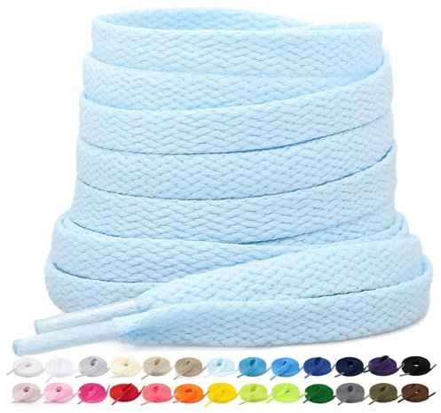 Stepace 2 Pares - Cordones Planos para Zapatos, 8mm de Ancho, Cordones Premium de Reemplazo para Zapatillas, Atletismo, Zapatos Casuales Azul Claro 140cm
