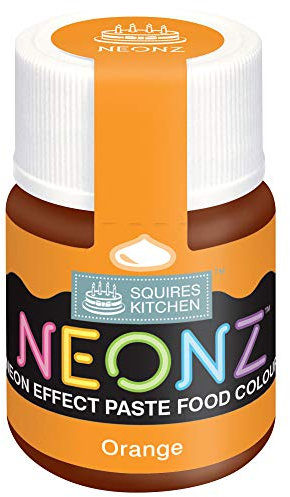 Squires Kitchen NEONZ Neon Effect Orange Food Colouring Paste, Concentrated Food Colour for Use with Sugarpaste, Icing, Fondant, Modelling Paste, Buttercream, Royal Icing, Cake Mixes and More - 20g
