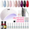 RSTYLE Kit Semipermanente Unghie, Kit Set Smalto Semipermanente Professionale Completo in 12 Pcs Gel Lampada 48w UV/LED Smalti Gel per Unghie San Valentino Bianco Nero Rosso