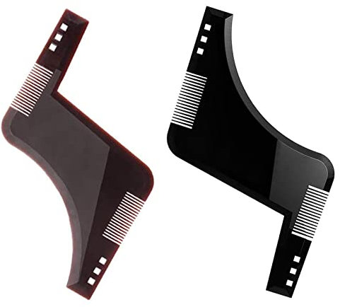 JOLLOY Bart Schablone Bartformen Symmetrische Bartschablonen Bartschablone Kamm Bartpflege Bart Schablone Bartkamm Styling Tool Kontur der Bartlinie für Exakte Bartkonturen 2 Stücke Schwarz und Braun