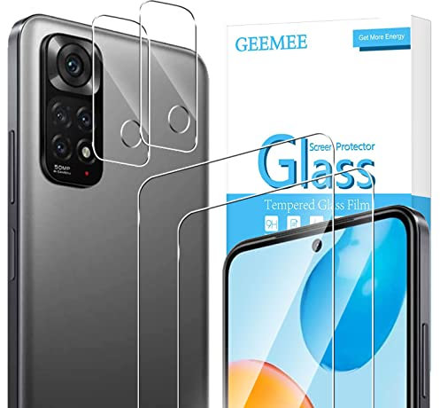 GEEMEE Para Xiaomi Redmi Note 11 6.43” de Pantalla Protector de Lente de cámara,【2 Pack + 2 Pack 】 Cristal Templado Película Vidrio Templado 9H Alta Definicion Glass Screen Protector