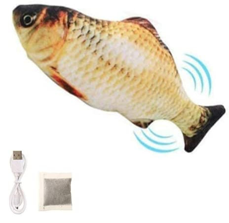 BangShou Katzenspielzeug Fisch Elektrisch mit Katzenminze Aufladbarer Interaktives Simulation Waschbares Plüsch Fischspielzeug (Karausche)