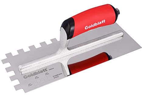 Goldblatt 1/2 Square Notch Trowel, Made of Premium Stainless Steel with Soft Grip Handle, Perfect Tool for Cement, Concrete, Masonry Tile Installation Work