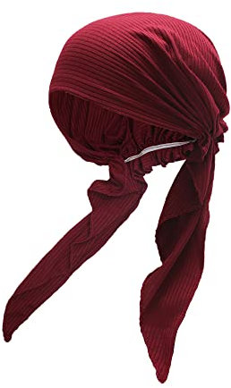 ZLYC Damen Chemo Turban Mütze Vorgebundenes Kopftuch Headwraps Leichte Hut (Solides Burgunder)