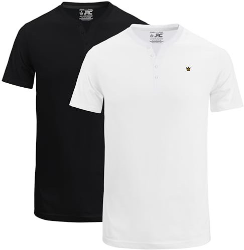 JRC Just Royal Clothing 2 Pack Mens Short Sleeve Henley T-Shirts, Lightweight Henley Tops for Gym, Running & Casual Outings (Black & White, XL)