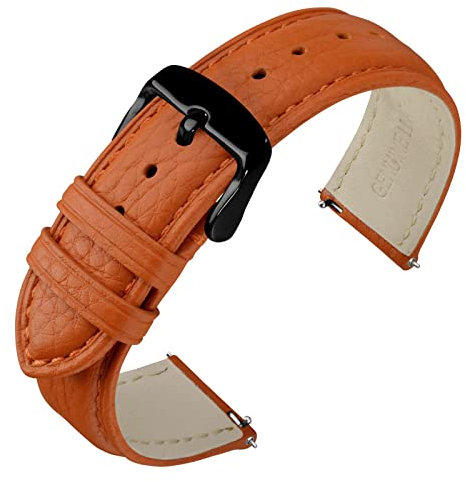 ANNEFIT Uhrenarmband 20mm Leder mit Edelstahl Schwarz Schnalle, Schnellverschluss Armband mit Weich Gepolstert für Herren Damen (Orange)