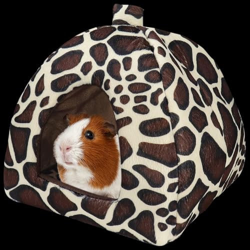 Guinea Pig Bed Cave Snuggle Rabbit Hideout Small Pet Warm Washable Winter Fleece Sleeping Hides House for Bunny/Ferret (Leopard Print)