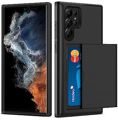 ACOCOBUY Coque pour Samsung Galaxy S22 Ultra Étui Portefeuille Fente pour Carte Crédit Cachée Coque avec Porte-Cartes Antichoc Housse Protection à Double Couche Étui Housse Arrière 6,8 pour homme Noir