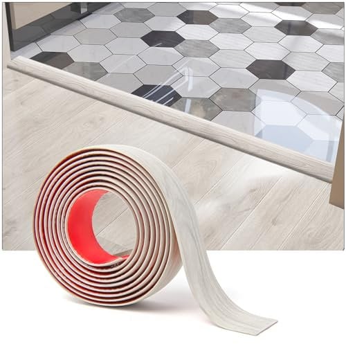Art3d Selbstklebender Vinylbodenübergangsstreifen Laminatbodenstreifen flacher Bodentrennstreifen zum Verbinden von Bodenlücken Teppichschwellenübergang Fliesenboden 304x4x0,3cm weiß gewaschen